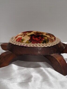 Vintage Wooden Turtle Pin Cushion Sewing Collectible Home Decor